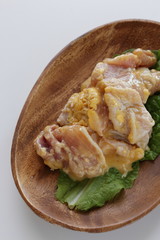 raw chicken and white background with copy space