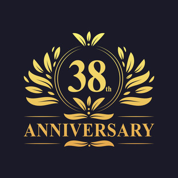 38th Anniversary logo, luxurious golden color 38 years Anniversary logo design celebration.