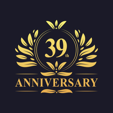 39th Anniversary logo, luxurious golden color 39 years Anniversary logo design celebration.