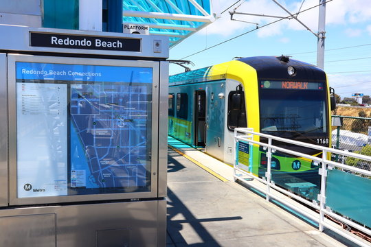 Los Angeles, California - May 21, 2019: view of Los Angeles Metro Rail Green Line in Redondo Beach Station