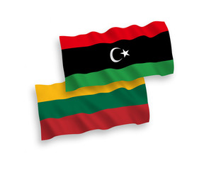 Flags of Lithuania and Libya on a white background