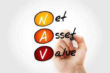 NAV - Net Asset Value acronym with marker, business concept background