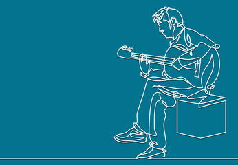 continuous line drawing of a man playing guitar musician illustration.