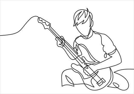 continuous line drawing of a man playing guitar musician illustration.