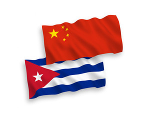 Flags of Cuba and China on a white background