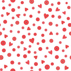 Seamless pattern with fabric hearts, watercolor painting. Valentine's day pattern. For design textile.