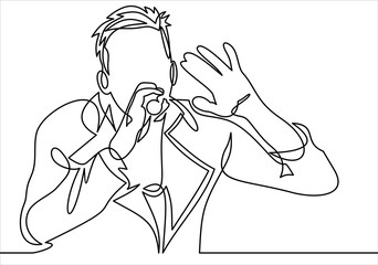 Male Singer singing passionately on stage in to microphone - Illustration- continuous line drawing