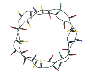Christmas lights circle shape (with clipping path) isolated on white background