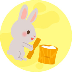 月と餅つきをするウサギ