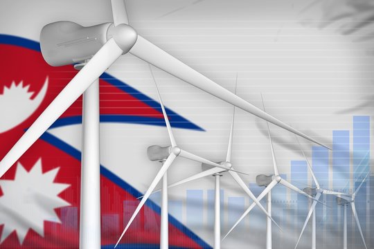 Nepal wind energy power digital graph concept - modern natural energy industrial illustration. 3D Illustration