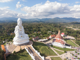 Aerial view of Wat huay pla kang famous place attractions for tourist in chiang rai .Guan Im statue...