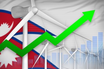 Fototapeta premium Nepal wind energy power rising chart, arrow up - environmental natural energy industrial illustration. 3D Illustration