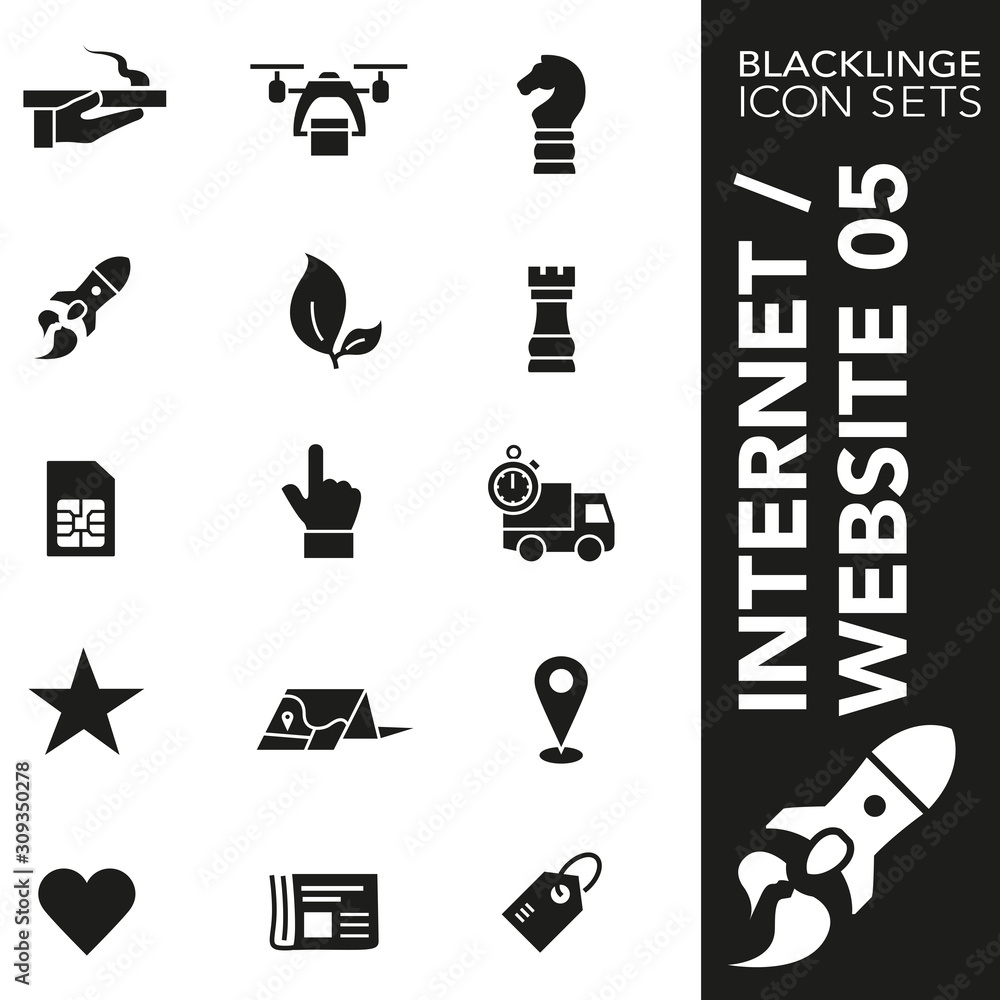 Fototapete High quality black and white icons of internet and website. Blacklinge are the best pictogram pack unique design for all dimensions and devices. Vector graphic, logo, symbol and website content.
