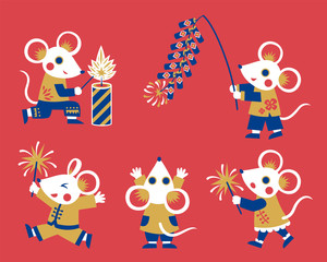 Naklejka premium Flat style new year mice character