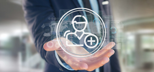 Businessman holding new contact icon