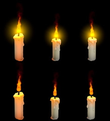 pretty glowing thin white paraffin candle isolated render with and without highlight - praying concept, 3D illustration of object