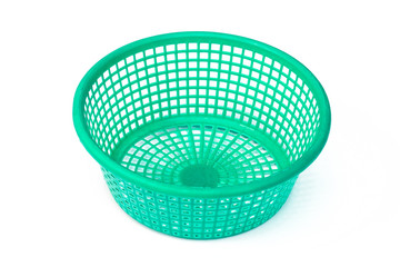 plastic basket, Empty green basket isolated on white background