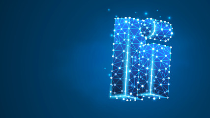 Alphabet letter I. Design of an Uppercase and lowercase letters. Banner, template or a pattern. Abstract digital wireframe, low poly mesh, Raster blue neon 3d illustration. Triangle, line, dot