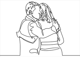 Couple hugging. Love concept. Continuous line drawing.