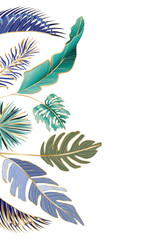 Isolated tropical green and blue leaves vector design