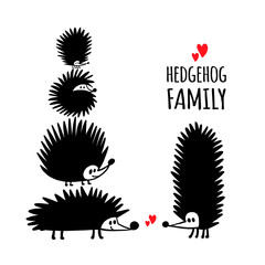 Funny hedgehog family, black silhouette for your design