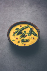 ladies finger or bhindi curry / okra masala gravy. selective focus