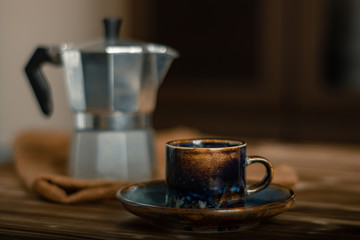 Classic blue color cup of espresso 