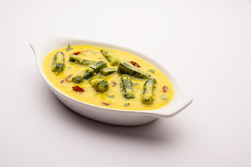 ladies finger or bhindi curry / okra masala gravy. selective focus