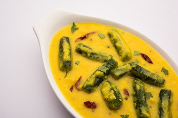 ladies finger or bhindi curry / okra masala gravy. selective focus