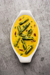 ladies finger or bhindi curry / okra masala gravy. selective focus