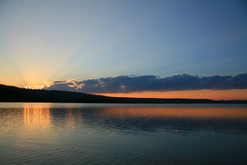 Naklejka premium Sunrise and sunset on Jenny Lake in Grand Teton National Park, Wyoming