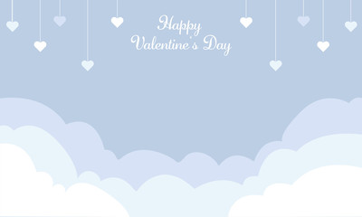 Happy Valentine's Day - Geschenkkarte, Hintergrund in Papierschnitt, Wolken und Herzen hängen von der Decke Banner in Blau	