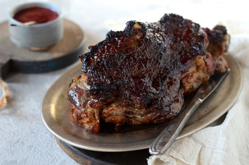 Baked meat with cranberry sauce