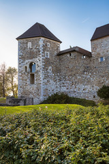Walls of Ljubljana Castle, famous historical sight in capital of Slovenia