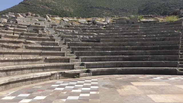 The "Ekklesiasterion" ('Assembly Hall") a theater-like construction in Ancient Messene (or Messini), Messinia Prefecture, Peloponnese, Greece 