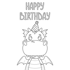  Happy birthday greeting card. Outline.