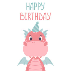 Happy birthday greeting card with dragon.