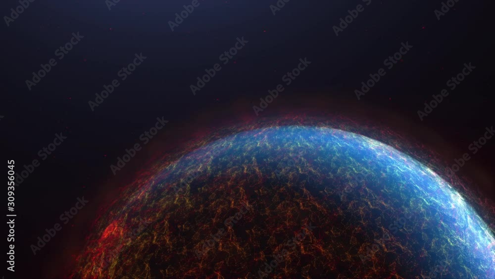 Poster spinning globe with world map dot and line particle lighting dust effect for cyber futuristic concep