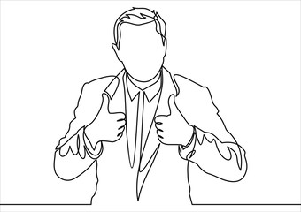 Businessman shows the thumb up- continuous line drawing