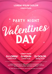Vector Illustration Valentines Day Party Night Poster. Modern Background With Heart Shape. - obrazy, fototapety, plakaty