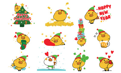 Fototapeta premium Cute duck cartoon set for christmas