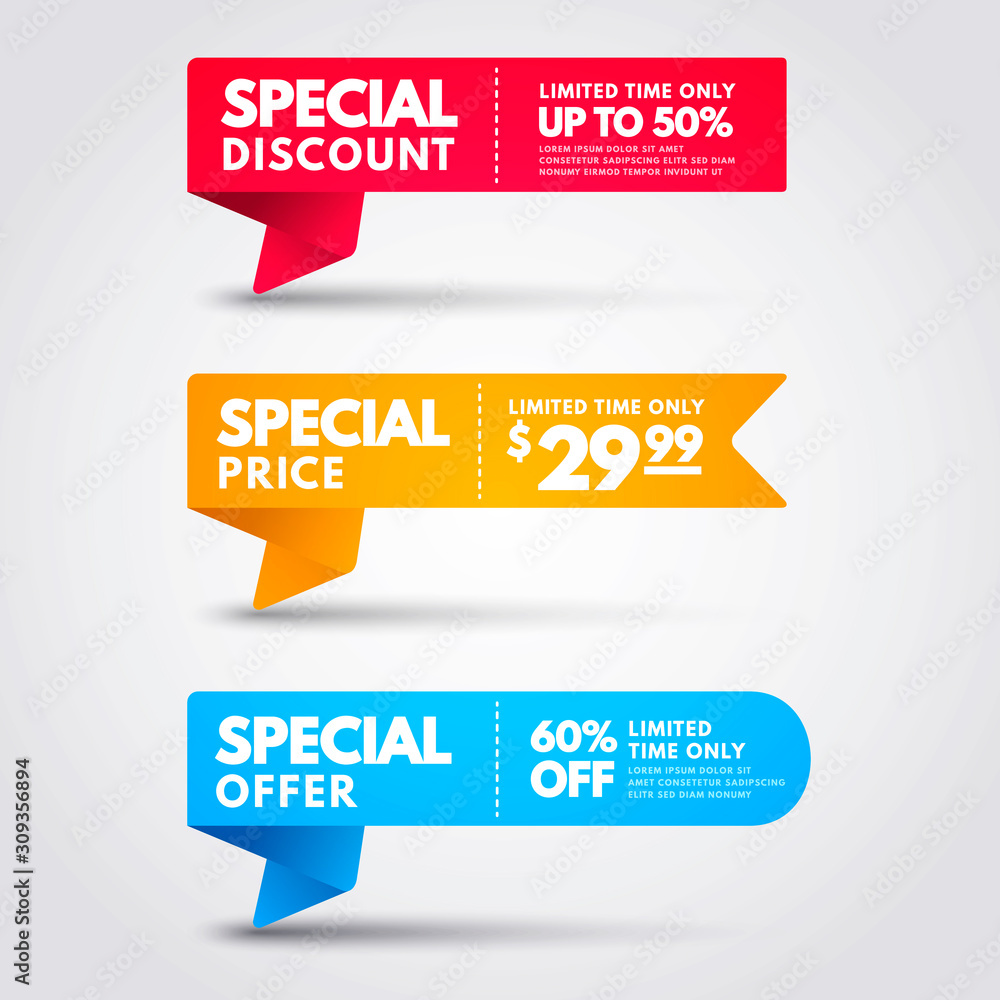 Wall mural vector illustration special price banner collection. colorful discount flag set.