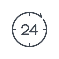 24 hours support service line icon. Refresh clock and watch with 24 vector outline sign.