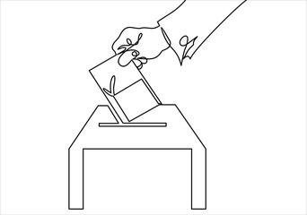 Fototapeta na wymiar Vote line icon. Hand putting paper in the voting box-continuous line drawing