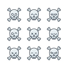 Minimalist Skulls icons set vector