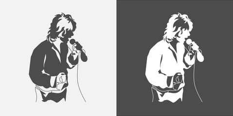 Rock band vocalist with singing to microphone