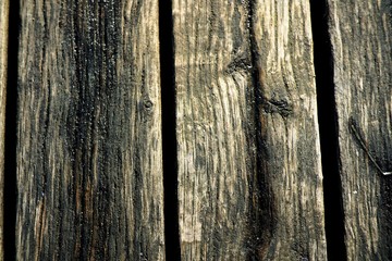 wooden surface. structural old boards. dark cracks and cracks are visible.