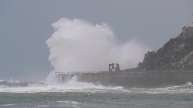 Waves storm city san sebastian basque country coast