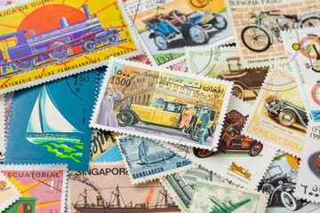 外国切手 乗り物の切手 - obrazy, fototapety, plakaty