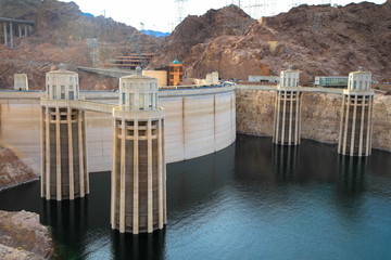 Towers on the wall of the Hoover Dam, Nevada